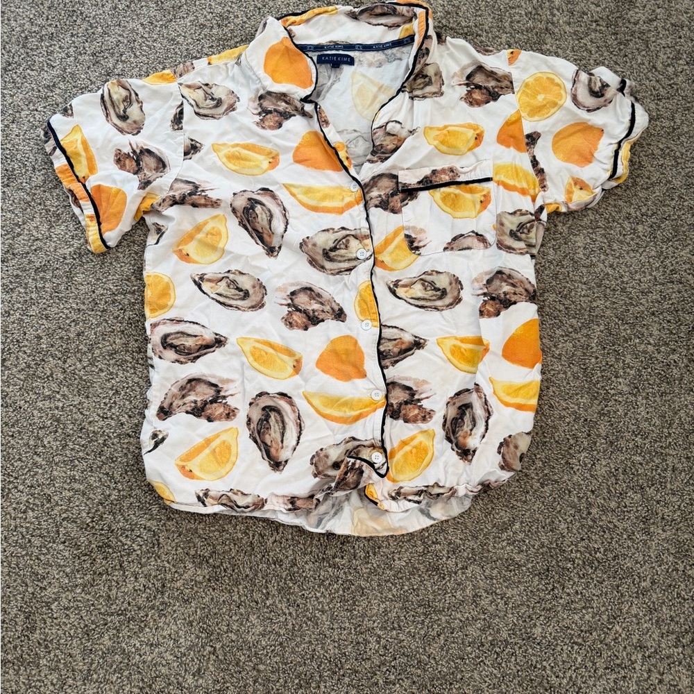 Katie Kime The World Is Your Oyster Pajama St - White/Yellow - Picture 4 of 9